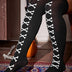 Women Plus Size Halloween Thigh High Socks with White Skull Pattern - PRUSES