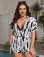 Women Plus Size Halter Lace - Up Bikinis And Printed Cover Ups Set - PRUSES