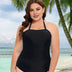Women Plus Size Halter Neck Solid Color One Piece Swimsuit - PRUSES