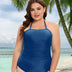 Women Plus Size Halter Neck Solid Color One Piece Swimsuit - PRUSES