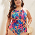 Women Plus Size Halter Neck Tropical Print Swimsuit | PRUSES - PRUSES