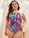 Women Plus Size Halter Neck Tropical Print Swimsuit | PRUSES - PRUSES