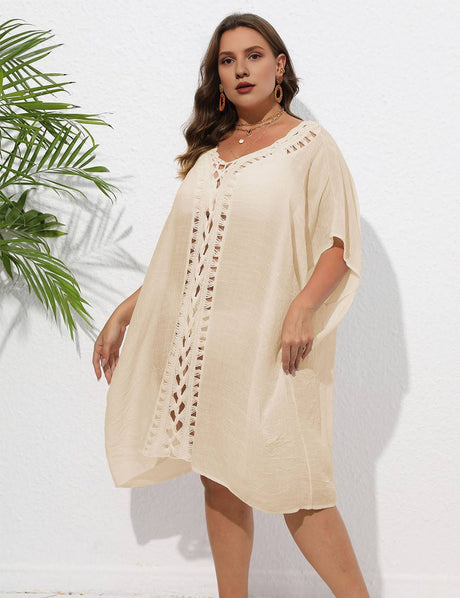 Women Plus Size Hand Crochet Patchwork Loose Bikini Cover - up - PRUSES