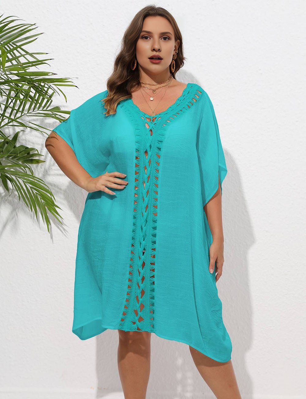 Women Plus Size Hand Crochet Patchwork Loose Bikini Cover - up - PRUSES