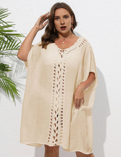 Women Plus Size Hand Crochet Patchwork Loose Bikini Cover - up - PRUSES