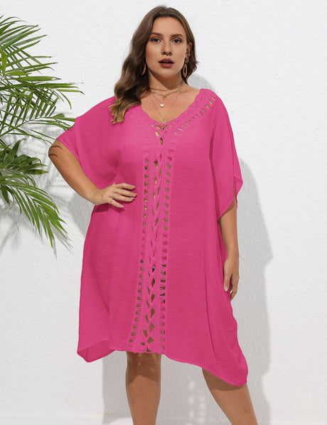 Women Plus Size Hand Crochet Patchwork Loose Bikini Cover - up - PRUSES