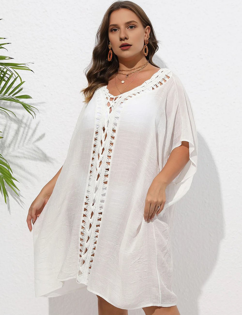 Women Plus Size Hand Crochet Patchwork Loose Bikini Cover - up - PRUSES