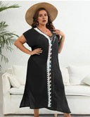 Women Plus Size Hand Crocheted Contrast Color Bikini Cover Up - PRUSES