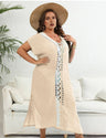 Women Plus Size Hand Crocheted Contrast Color Bikini Cover Up - PRUSES
