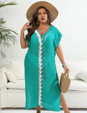 Women Plus Size Hand Crocheted Contrast Color Bikini Cover Up - PRUSES