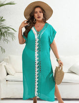 Women Plus Size Hand Crocheted Contrast Color Bikini Cover Up - PRUSES