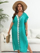 Women Plus Size Hand Crocheted Contrast Color Bikini Cover Up - PRUSES