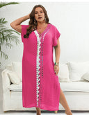 Women Plus Size Hand Crocheted Contrast Color Bikini Cover Up - PRUSES