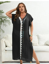 Women Plus Size Hand Crocheted Contrast Color Bikini Cover Up - PRUSES