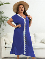 Women Plus Size Hand Crocheted Contrast Color Bikini Cover Up - PRUSES