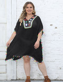 Women Plus Size Hand - Crocheted Flower Patchwork Tassel Cover Up | PRUSES - PRUSES