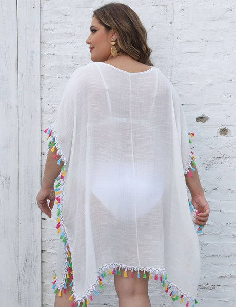 Women Plus Size Hand - Crocheted Flower Patchwork Tassel Cover Up | PRUSES - PRUSES