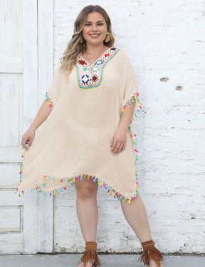 Women Plus Size Hand - Crocheted Flower Patchwork Tassel Cover Up | PRUSES - PRUSES