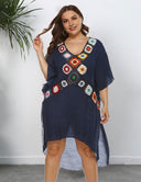 Women Plus Size Hand - Crocheted Mixed Color Patchwork Cover Up | PRUSES - PRUSES