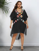 Women Plus Size Hand - Crocheted Mixed Color Patchwork Cover Up | PRUSES - PRUSES