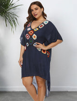 Women Plus Size Hand - Crocheted Mixed Color Patchwork Cover Up | PRUSES - PRUSES