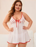 Women Plus Size Heart Print Mesh Babydoll - PRUSES