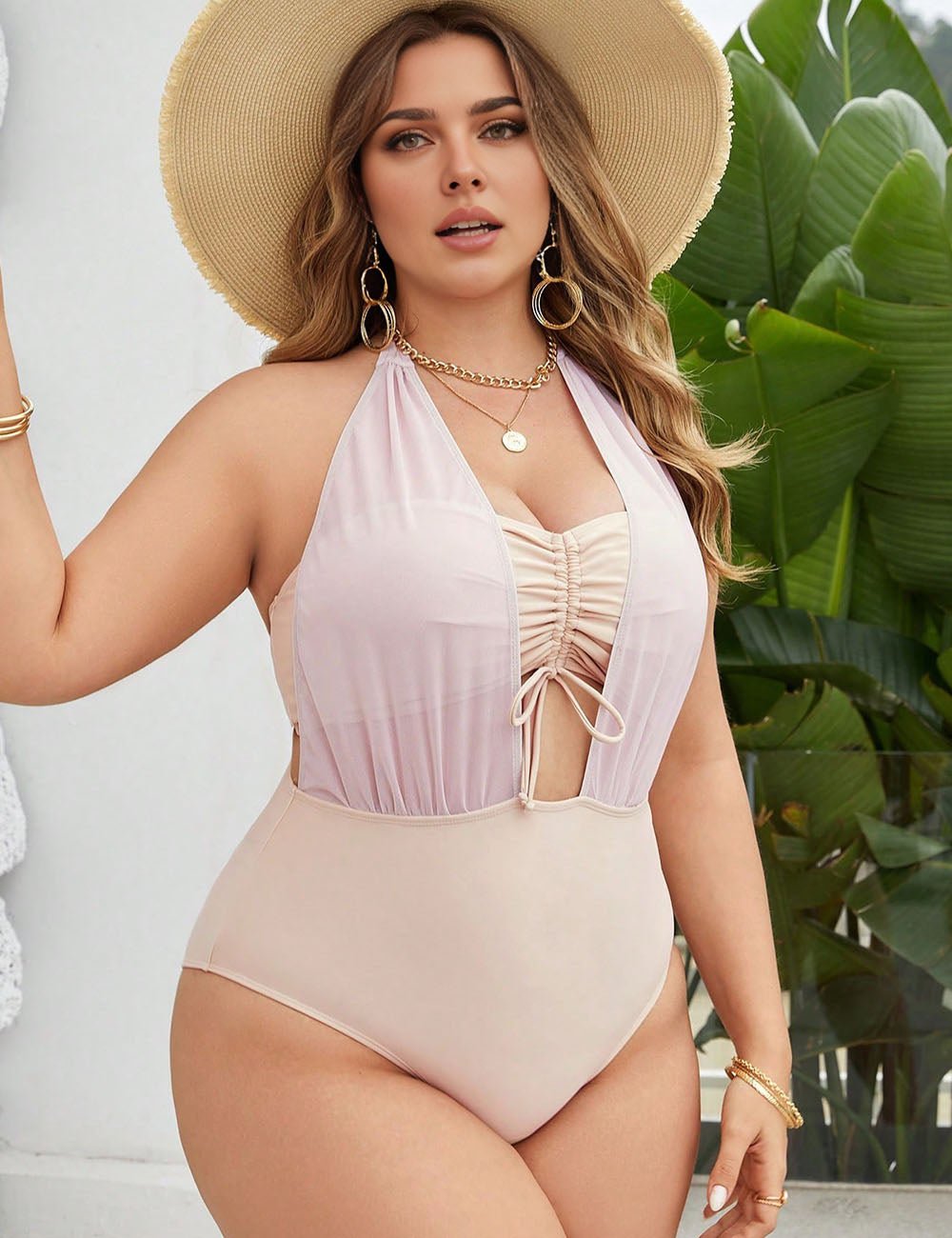 Women Plus Size High Elastic Mesh Stitching Swimsuit | PRUSES - PRUSES