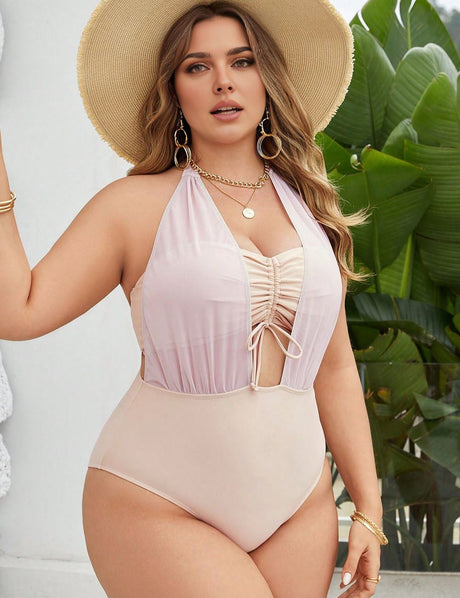 Women Plus Size High Elastic Mesh Stitching Swimsuit | PRUSES - PRUSES