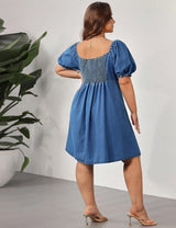 Women Plus Size High Waist Ruched Denim Midi Dress | PRUSES - PRUSES