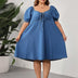 Women Plus Size High Waist Ruched Denim Midi Dress | PRUSES - PRUSES