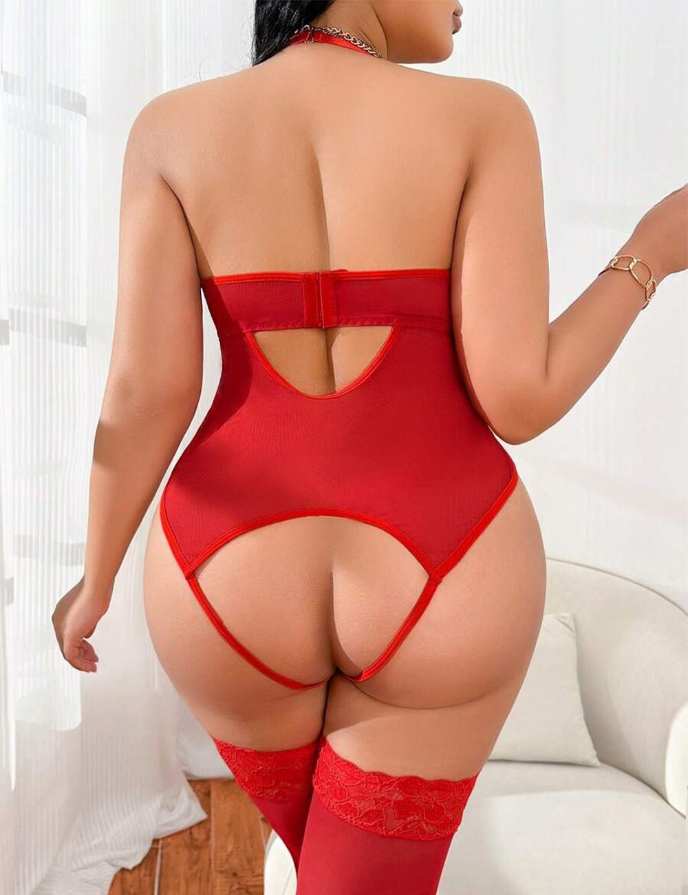 Women Plus Size Hollow - Out Faux Leather Punk Bodysuit | PRUSES - PRUSES