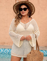 Women Plus Size Hollow Out Knit Swim Cover Up - PRUSES