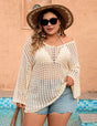 Women Plus Size Hollow Out Knit Swim Cover Up - PRUSES