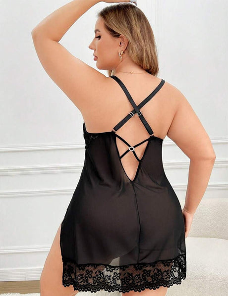 Women Plus Size Hollow Out Lace Plus Size Babydoll Dress | PRUSES - PRUSES