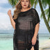 Women Plus Size Hollow Out Short Sleeve Bikini Cover Up - PRUSES