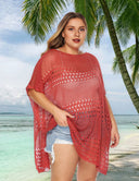 Women Plus Size Hollow Out Short Sleeve Bikini Cover Up - PRUSES
