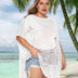 Women Plus Size Hollow Out Short Sleeve Bikini Cover Up - PRUSES