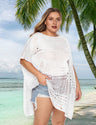 Women Plus Size Hollow Out Short Sleeve Bikini Cover Up - PRUSES