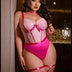 Women Plus Size Hot Pink Lace Teddy with Heart - Strap Garter - PRUSES
