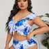 Women Plus Size Ink Print Twist Bikini Set Summer Beach - PRUSES