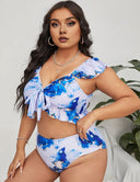 Women Plus Size Ink Print Twist Bikini Set Summer Beach - PRUSES