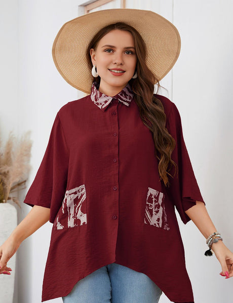 Women Plus Size Irregular Mid - Length Sleeve Shirt | PRUSES - PRUSES