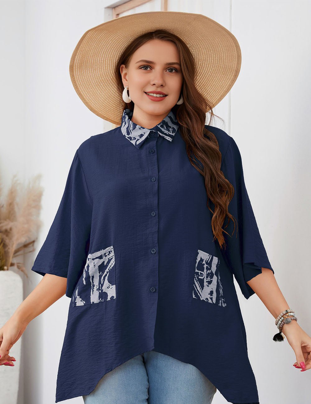 Women Plus Size Irregular Mid - Length Sleeve Shirt | PRUSES - PRUSES