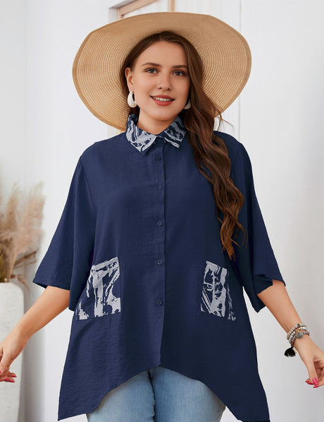 Women Plus Size Irregular Mid - Length Sleeve Shirt | PRUSES - PRUSES