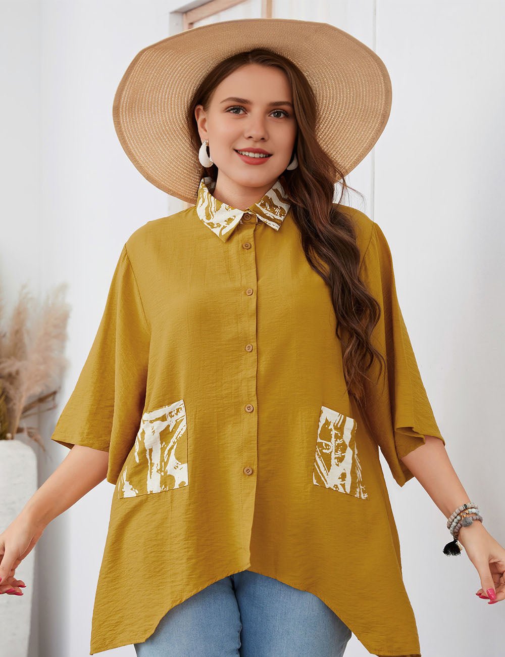 Women Plus Size Irregular Mid - Length Sleeve Shirt | PRUSES - PRUSES