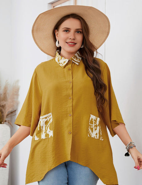 Women Plus Size Irregular Mid - Length Sleeve Shirt | PRUSES - PRUSES