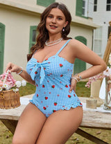 Women Plus Size Knot Front Print One - Piece Swimsuit - PRUSES