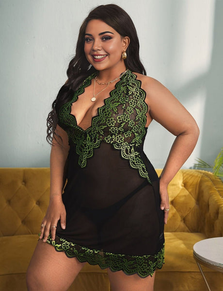 Women Plus Size Lace Babydoll Nightwear - PRUSES