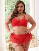Women Plus Size Lace Bra and Mesh Skirt Set - PRUSES