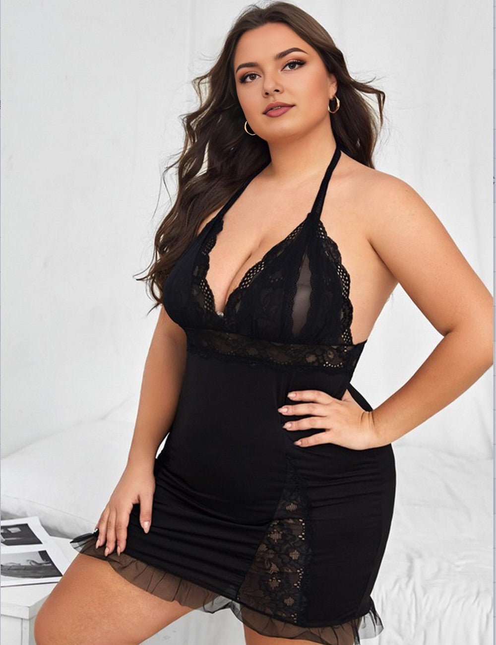 Women Plus Size Lace Halterneck Babydoll | PRUSES - PRUSES